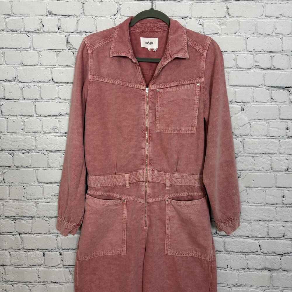 ba&sh Dova Denim Jumpsuit Washed Rose Pink Front Zipper Patch Pocket Women US 8 - Picture 7 of 16